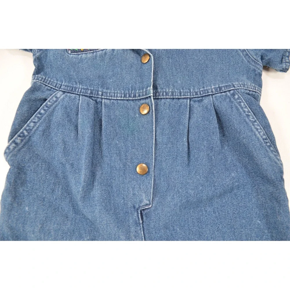 Vintage Pattiwack Blue Jean Denim Coverall Snap Legs Girls‎ Size 18M Flower Trim